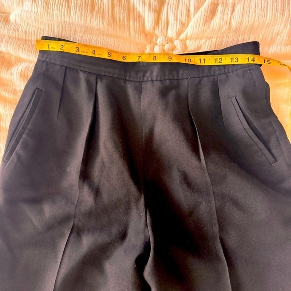 100% wool designer pants black pleated pockets m/l high-rise lined ankle pant - Picture 8 of 13